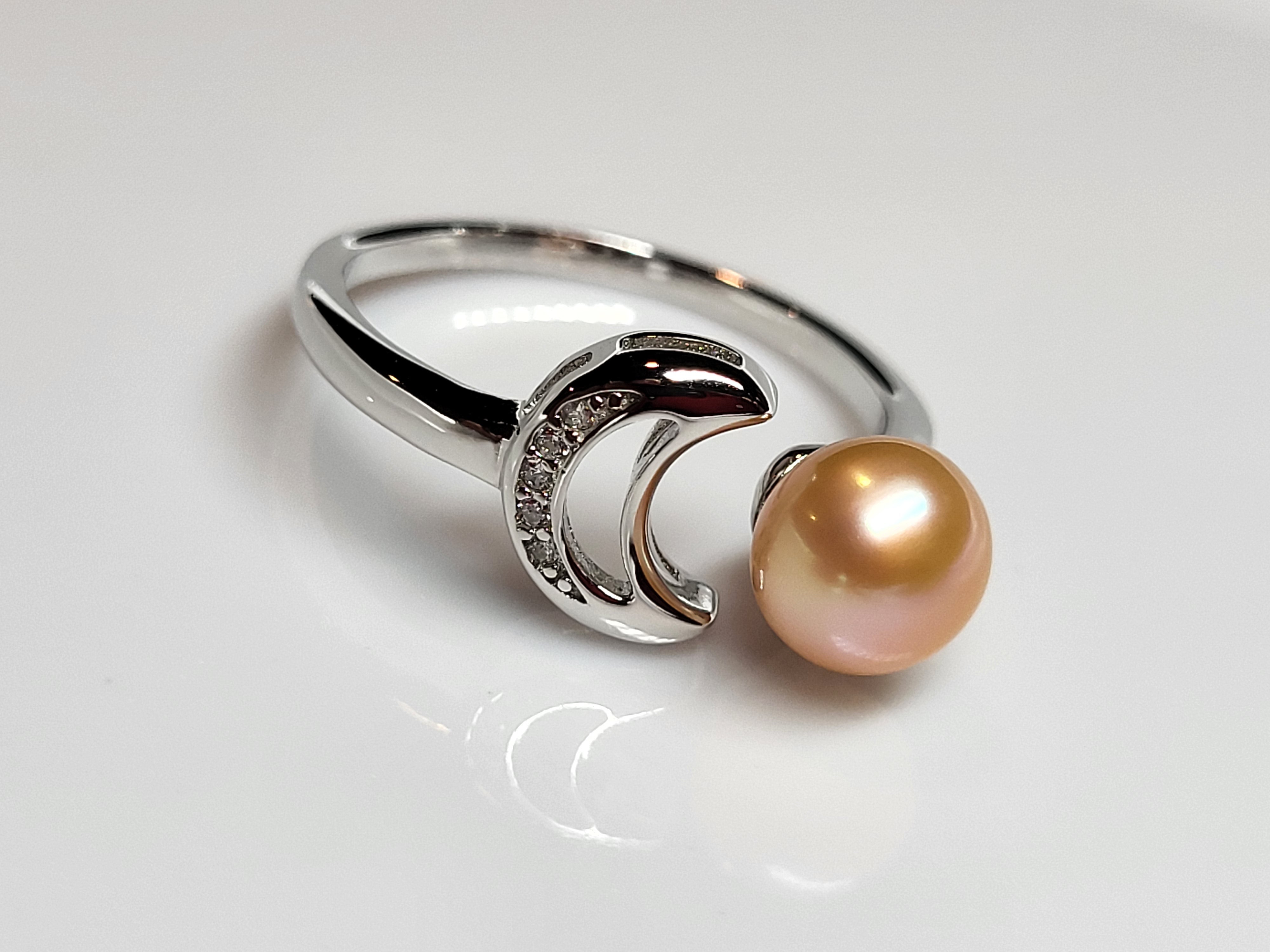 Moon Pearl CZ Silver Ring | Jaseris Jewelry LLC